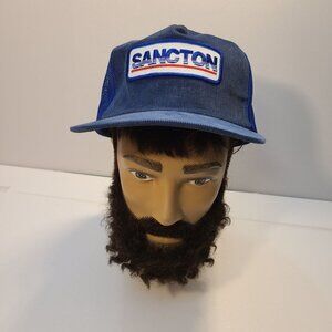 Vintage 90s Trucker Hat Sancton Patch Corduroy/Mesh Adjustable Hat